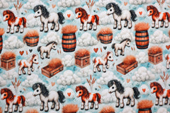 Reststück: 1,40m - Baumwolljerey Digital  Farm Animals Pony