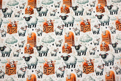 Reststück: 1,00 m Baumwolljersey Digitaldruck :  Farm Animals -Wolkenschäfchen