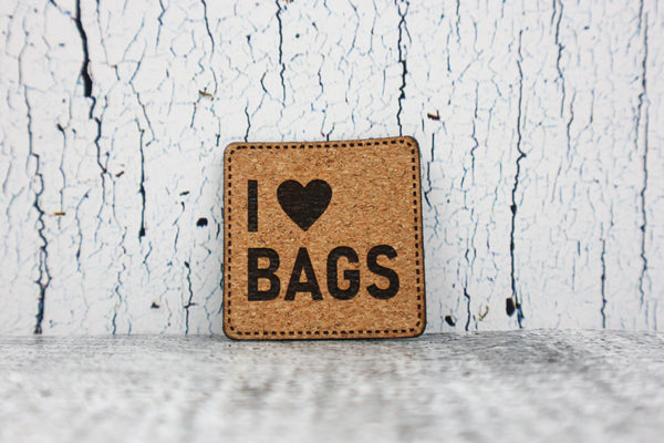 Kunstleder Label/Aufnäher I ♥ Bags - kork