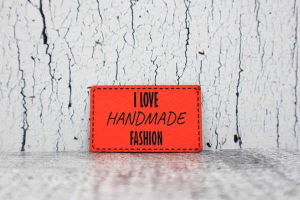 Kunstleder Label/Aufnäher Handmade Fashion - neonorange