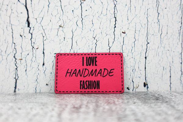 Kunstleder Label/Aufnäher Handmade Fashion - neonpink