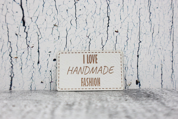Kunstleder Label/Aufnäher Handmade Fashion - weiß