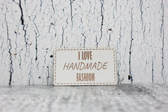 Kunstleder Label/Aufnäher Handmade Fashion - weiß