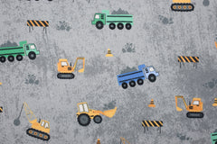 Reststück: 0,95 m - Sweatshirtstoff Julian Baustellenfahrzeuge grau