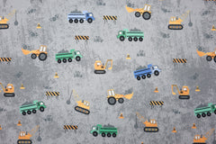 Reststück: 0,95 m - Sweatshirtstoff Julian Baustellenfahrzeuge grau