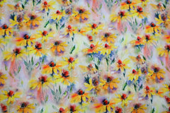 Reststück: 1,40m - Viskosestoff SH Blüten Aquarell gelb