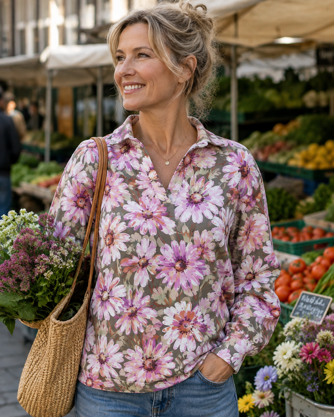 Baumwolljersey Bluse Autumn Flowers bei Der Buntspecht