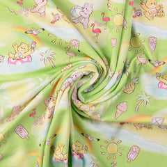 Lizenz Baumwolljersey im Design Glücksbärchis Badespaß in der Farbe Limetten grün bei Der Buntspecht