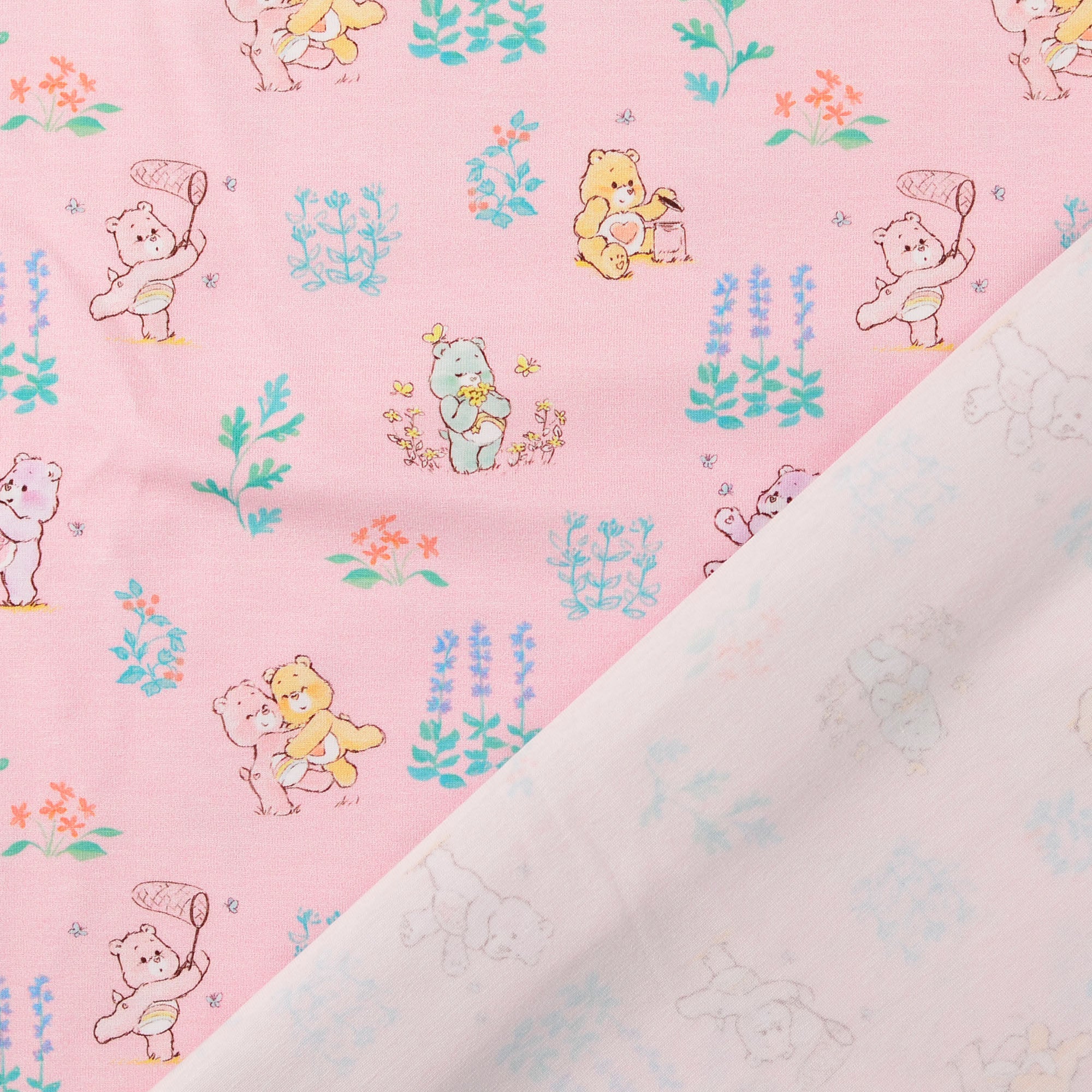 Lizenz Baumwolljersey im Glücksbärchis Naturspaß Design in der Farbe rosa