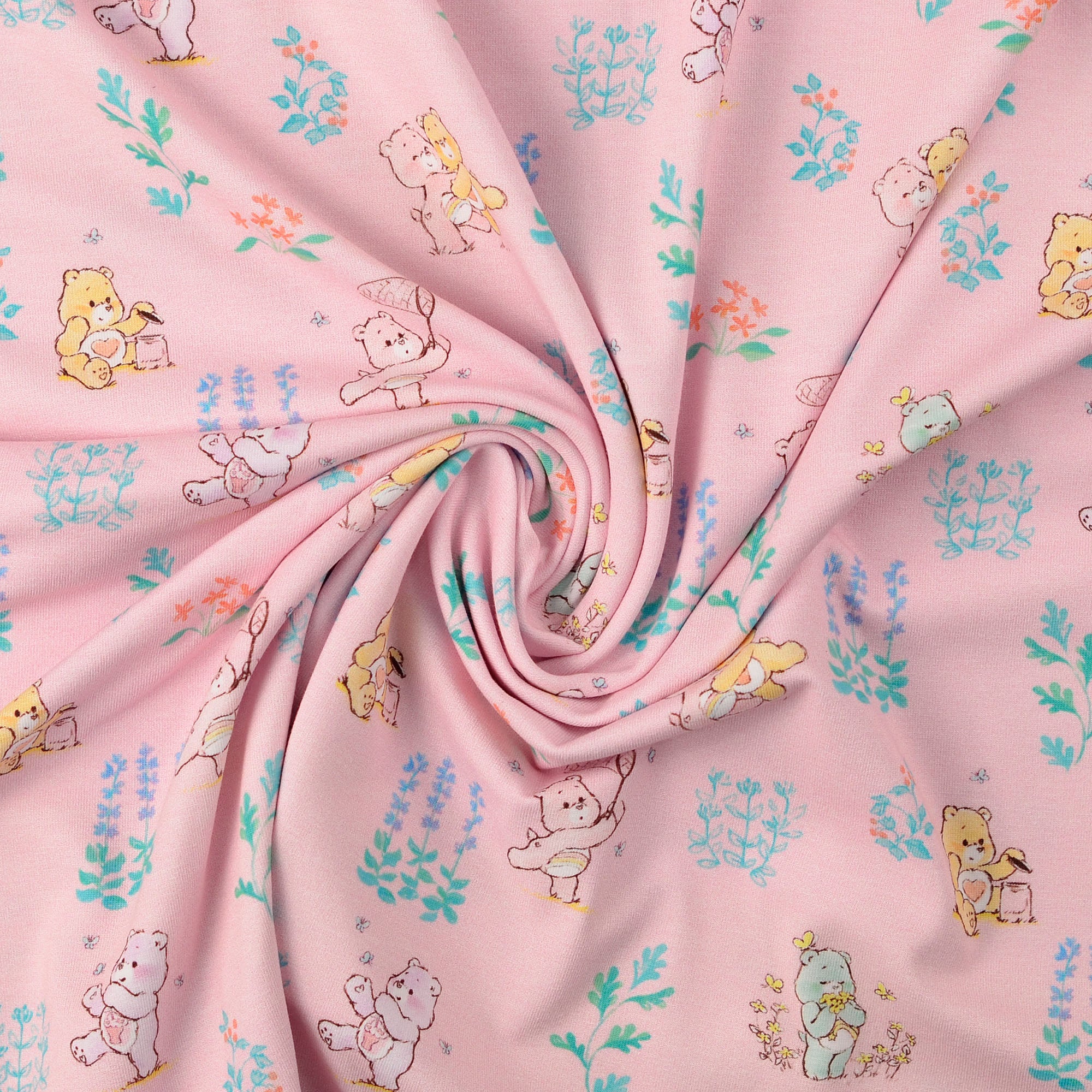 Lizenz Baumwolljersey im Glücksbärchis Naturspaß Design in der Farbe rosa