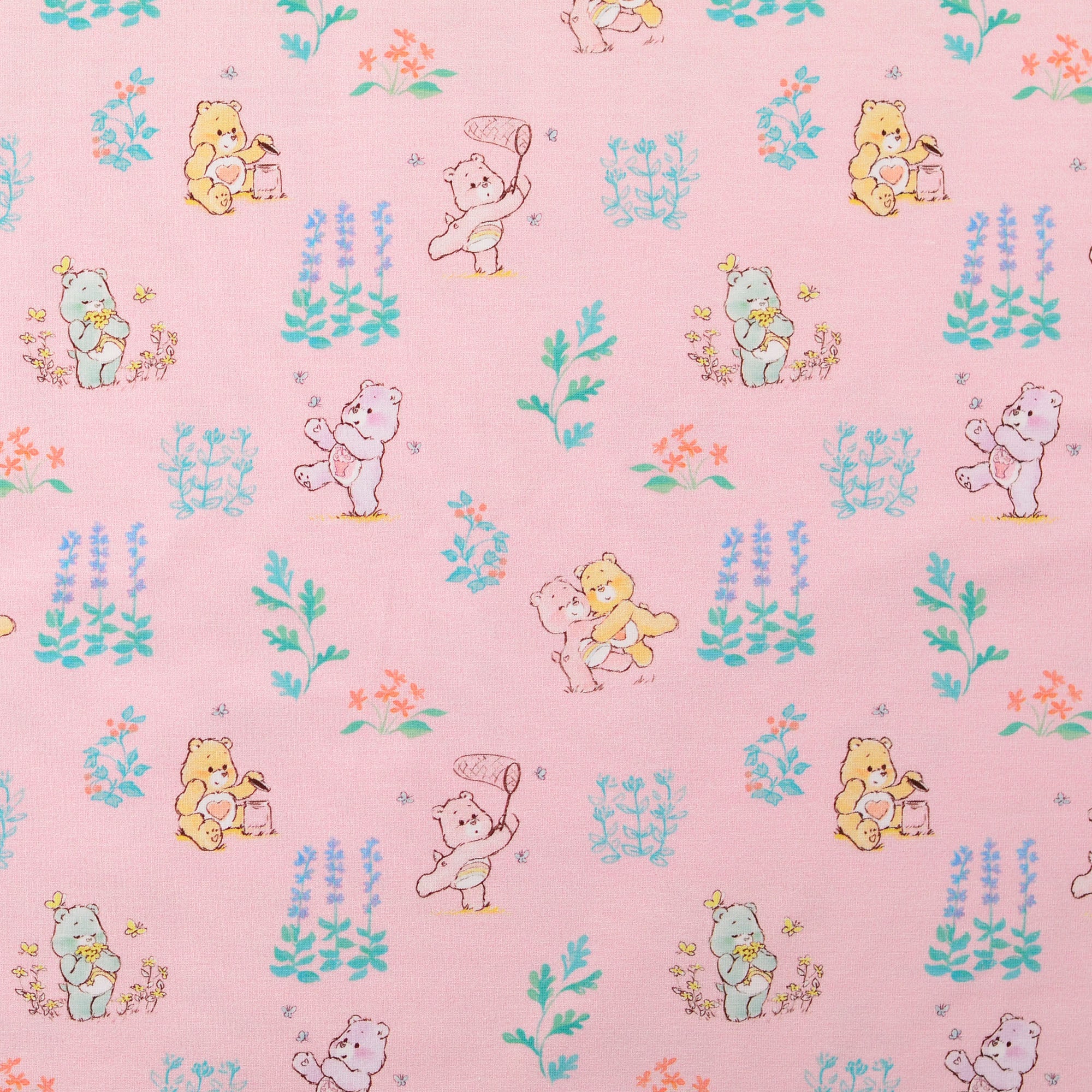 Lizenz Baumwolljersey im Glücksbärchis Naturspaß Design in der Farbe rosa