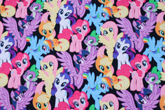 Reststück: 1,40m Baumwolljersey Lizenz -my little Pony - Schwarz Grundig - bunte Motive
