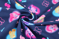 Reststück: 1,00m Baumwolljersey Lizenz -My Little Pony - dunkelblau - buntes Herzmuster  & Kirschen