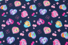 Reststück: 1,00m Baumwolljersey Lizenz -My Little Pony - dunkelblau - buntes Herzmuster  & Kirschen
