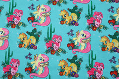 Reststück: 1,35m Baumwolljersey Lizenz -my little Pony - dunkelmint - Kakteen & Ponys