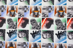 Reststück: 1,20m Baumwolljersey Lizenz -Star Wars Karomuster - Ikonische Figuren -