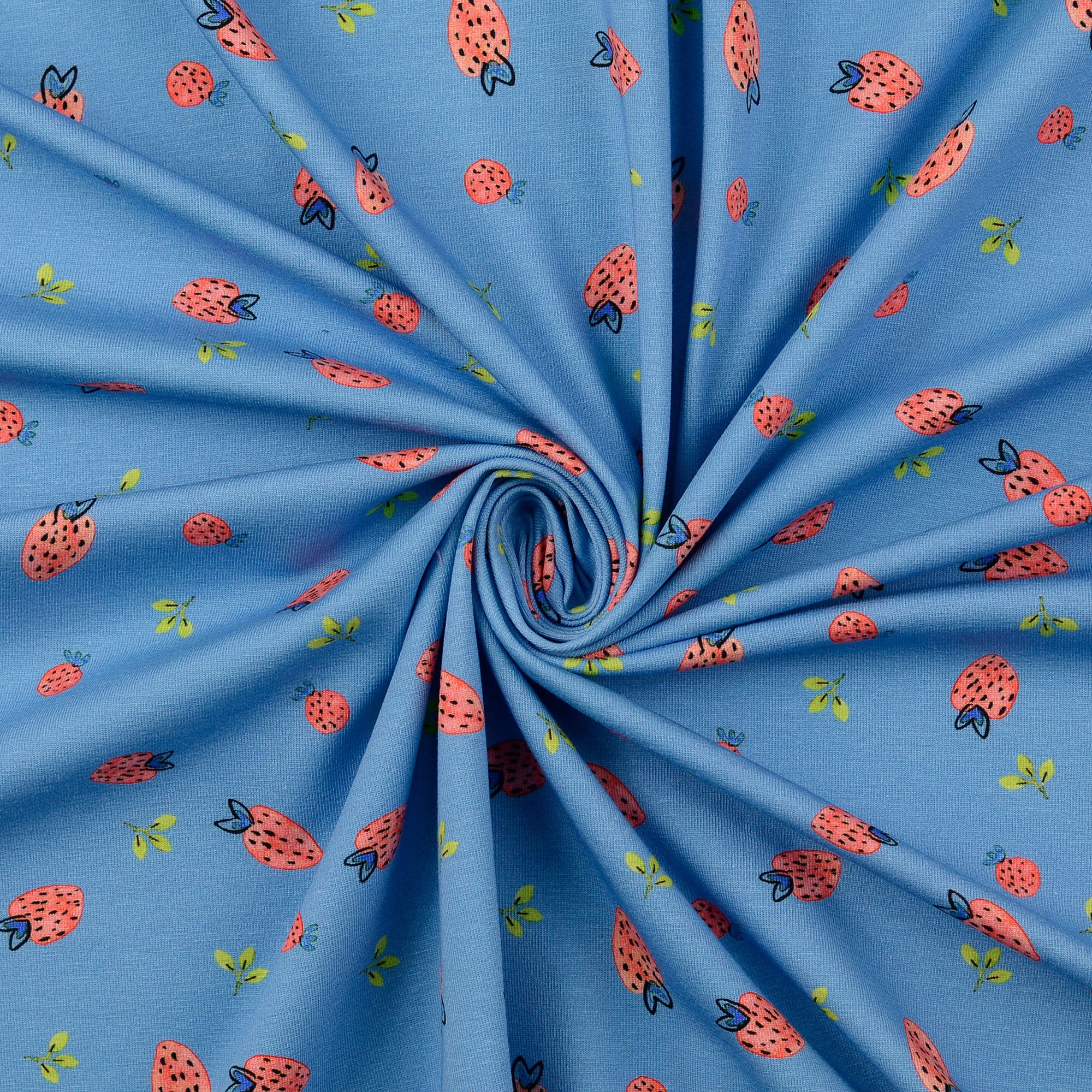 Baumwolljersey Strawberry in blau bei Der Buntspecht