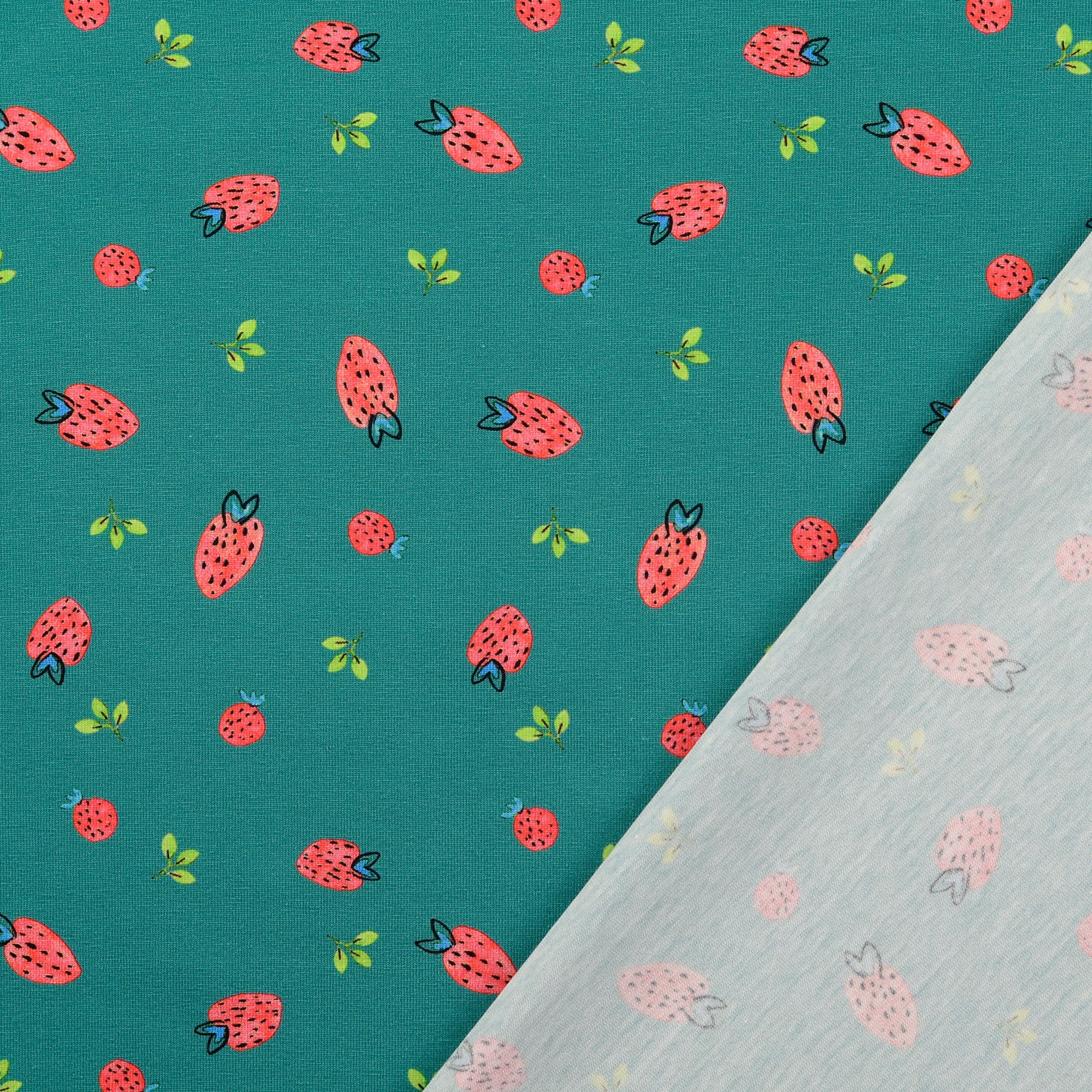 Baumwolljersey Strawberry in grün bei Der Buntspecht