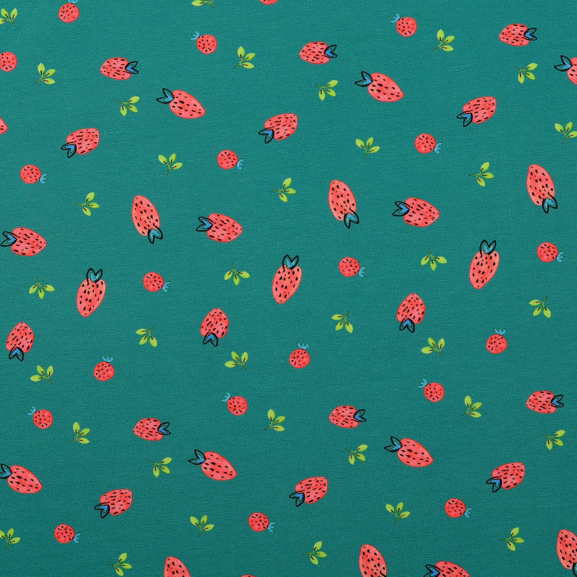 Baumwolljersey Strawberry in grün bei Der Buntspecht