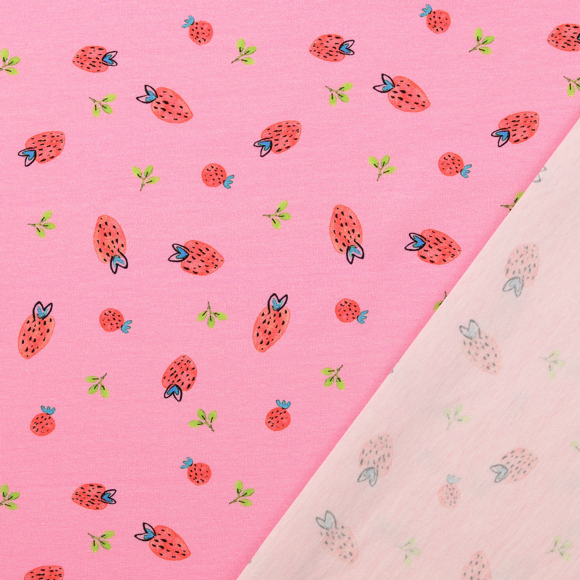 Baumwolljersey Strawberry in rosa bei Der Buntspecht