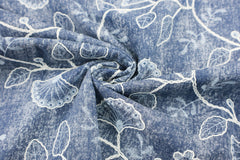 Bestickter Jeansstoff Fächerblumenzweige