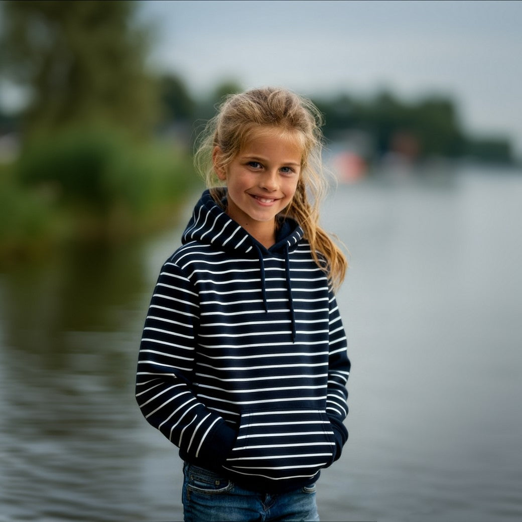 French Terry Basic Streifen in dunkelblau und weiß vom Buntspecht Shop
