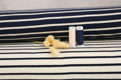 French Terry Basic Streifen in dunkelblau und weiß vom Buntspecht Shop