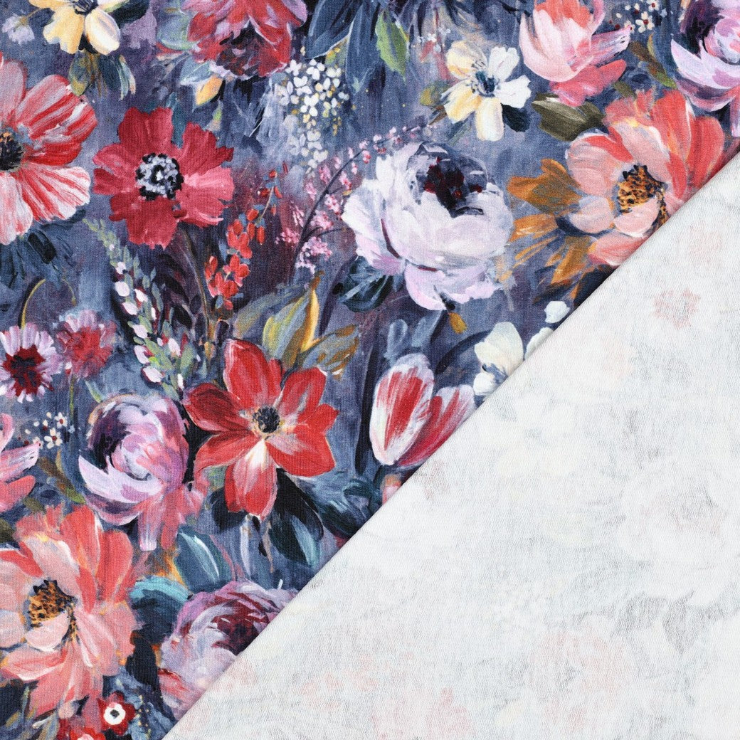 Digitalgedruckter French Terry mit ölgemalten Blumen in 2 Varianten vom Buntspecht Shop