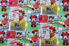 Reststück: 1,00m Lizenz Baumwolljersey Digital buntes All Over Muster Patchwork - Minnie & Daisy -