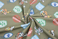 Baumwolljersey Paw Patrol - Sticker Print in khaki bei Der Buntspecht