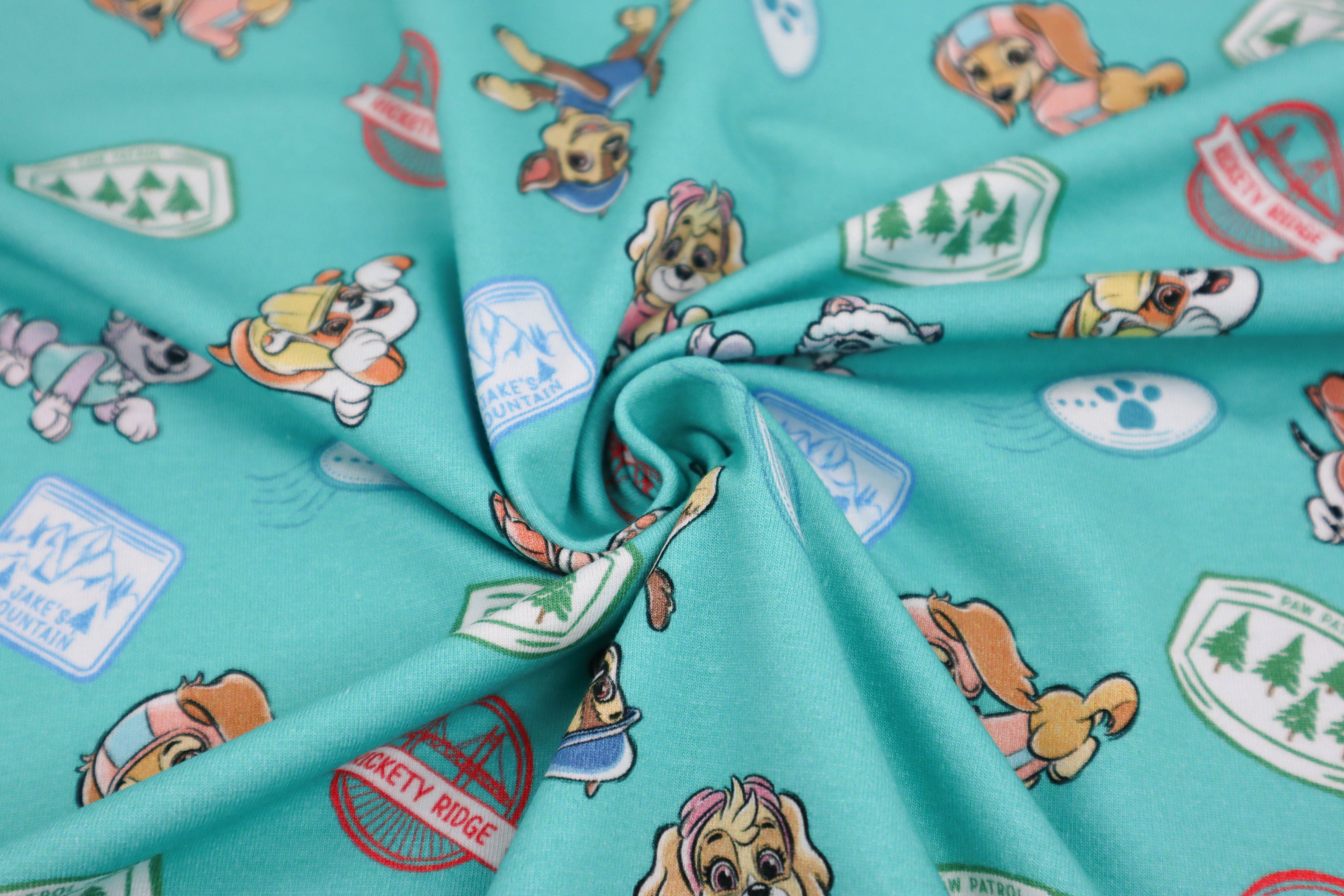 Baumwolljersey Paw Patrol - Sticker Print in türkis bei Der Buntspecht