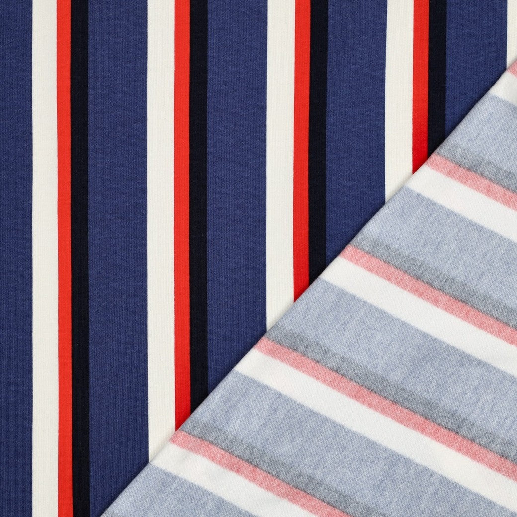Soft Sweatshirtstoff Stripes Bayo in navy by Poppy