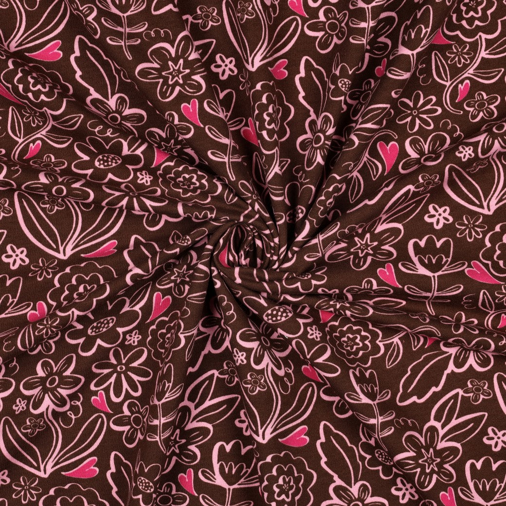 Sweatshirtstoff Heart Flowers in braun by Poppy bei Der Buntspecht Shop