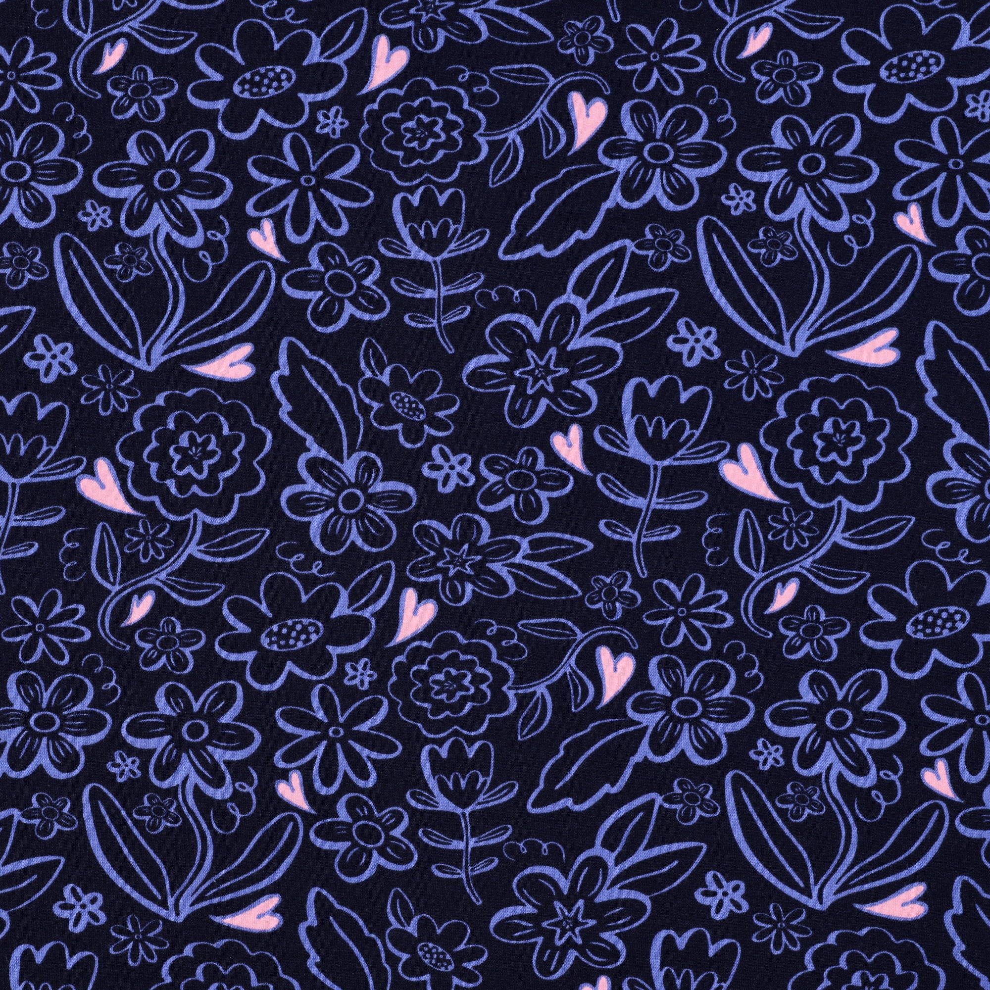 Sweatshirtstoff Heart Flowers in navy blau by Poppy bei Der Buntspecht Shop