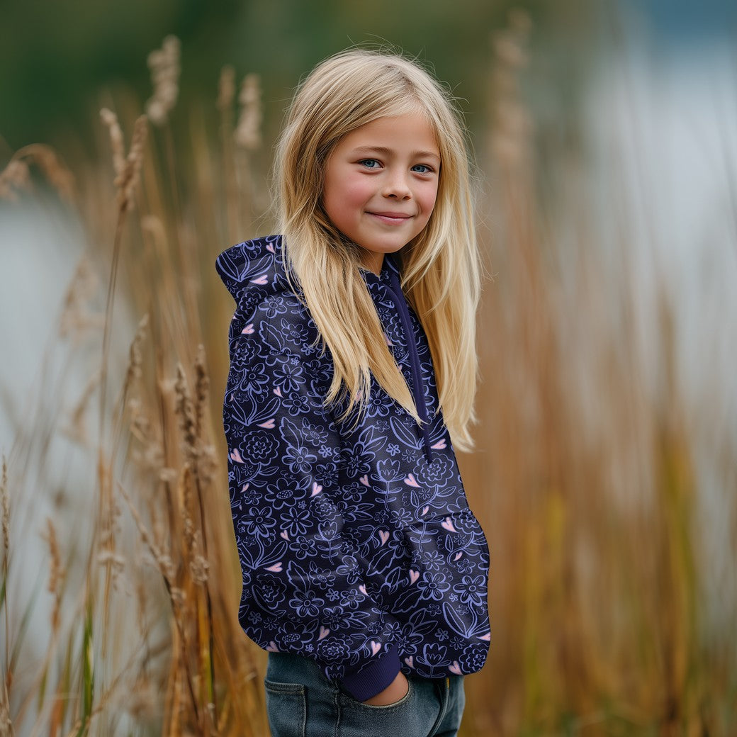 Sweatshirtstoff Heart Flowers in navy blau Hoodie by Poppy bei Der Buntspecht Shop