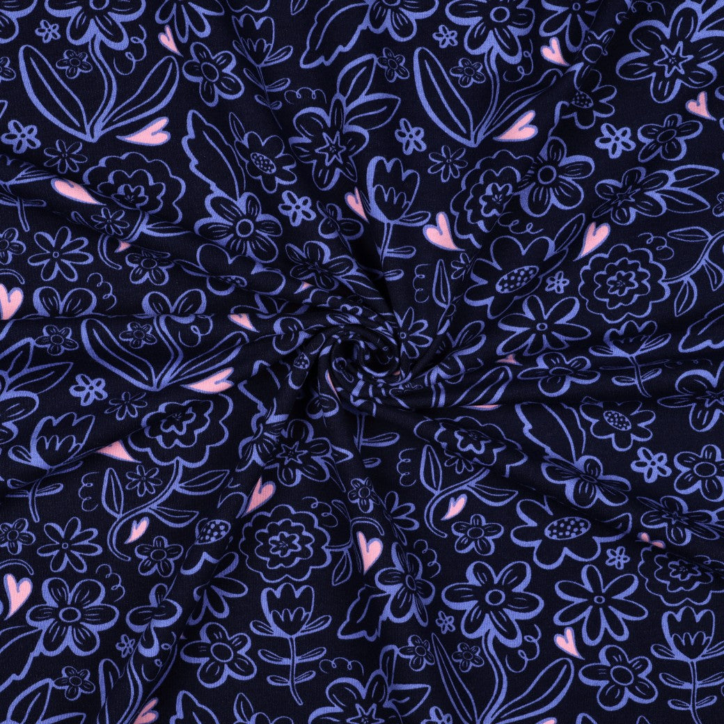 Sweatshirtstoff Heart Flowers in navy blau by Poppy bei Der Buntspecht Shop