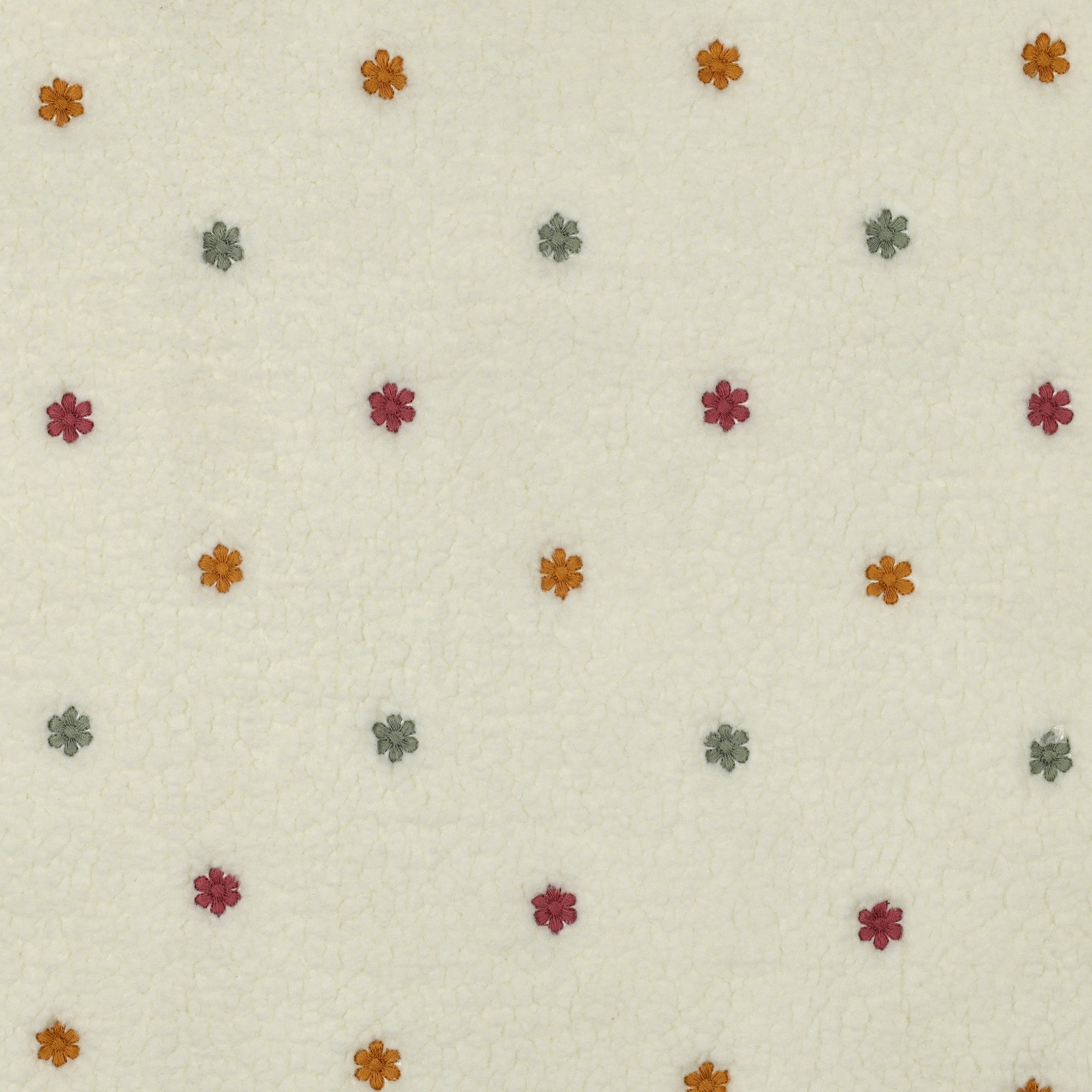 Teddy Plüsch Jacquard mit kleinen gestickten Blüten in verschiedenen Farben und 2 Varianten vom Buntspecht Shop