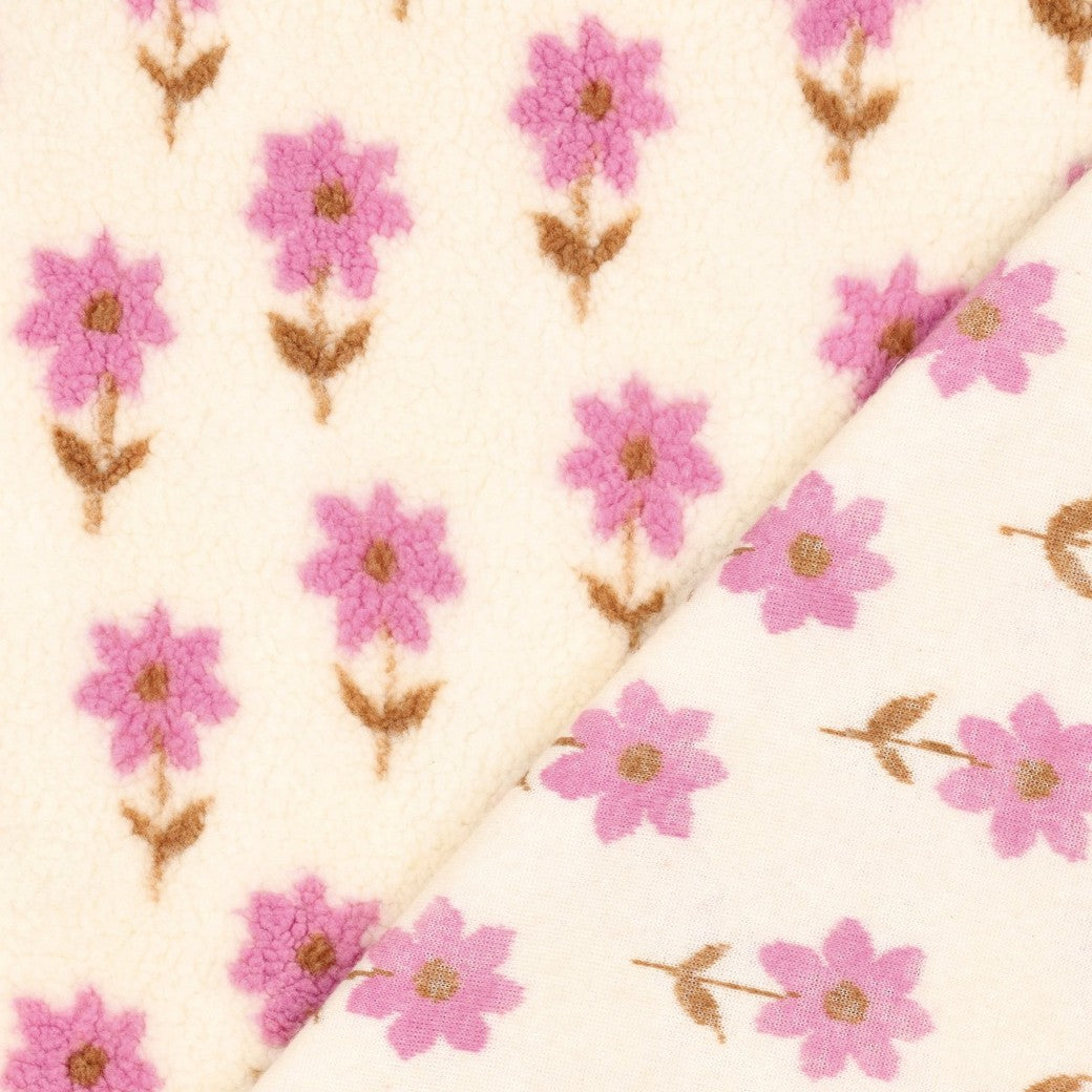 Teddy Plüsch Jacquard mit niedlichen Blumen in 2 Farbvarianten vom Buntspecht Shop