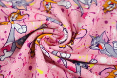Reststück : 1,40m - French Terry Lizenz  Tom & Jerry pink