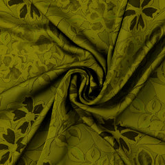 Viskose Satin Balea Blumen - olivgrün