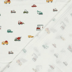 Double Gauze Musselin Bunte Fahrzeuge