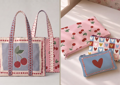 Canvas Taschenpanel Digital Wendetasche + Kosmetiktaschen by Poppy - Kirschen